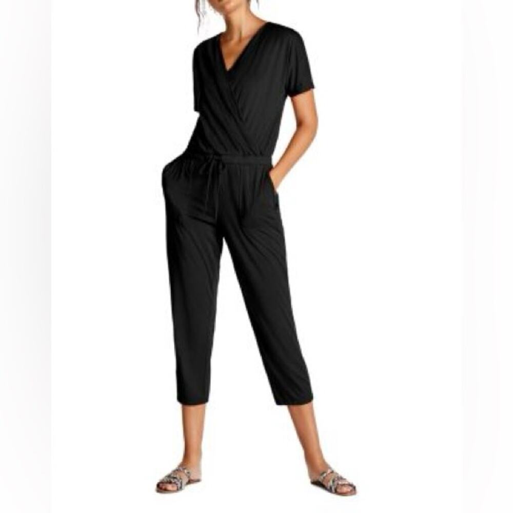 Michael Stars Chelan Cropped Knit Jumpsuit Medium Gray